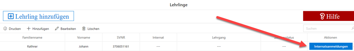 Lehrling zum Internatsbesuch anmelden